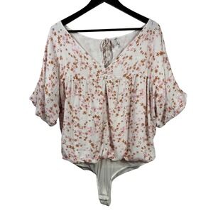 Intimately Free People Floral Bodysuit V Neck Boho Peasant Blouse Medium